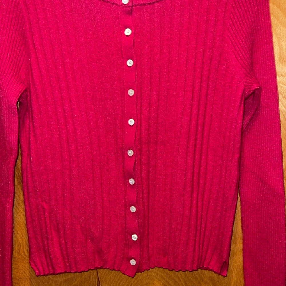 Alex Mill Red Ribbed Button-Front Cardigan - Picture 3 of 7